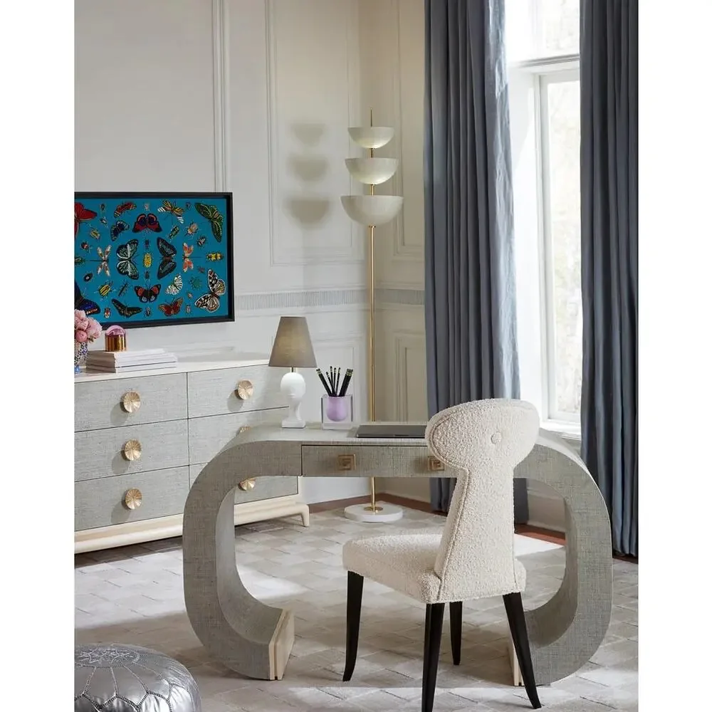 Jonathan Adler Floor Lamp 3 Light Fixture Lisbon Torchiere Marble Base & Brass
